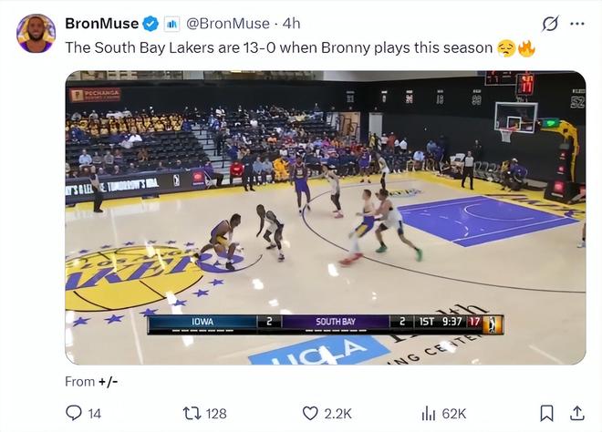 布朗尼父子同台亮相湖人赛 精准表现引发关注